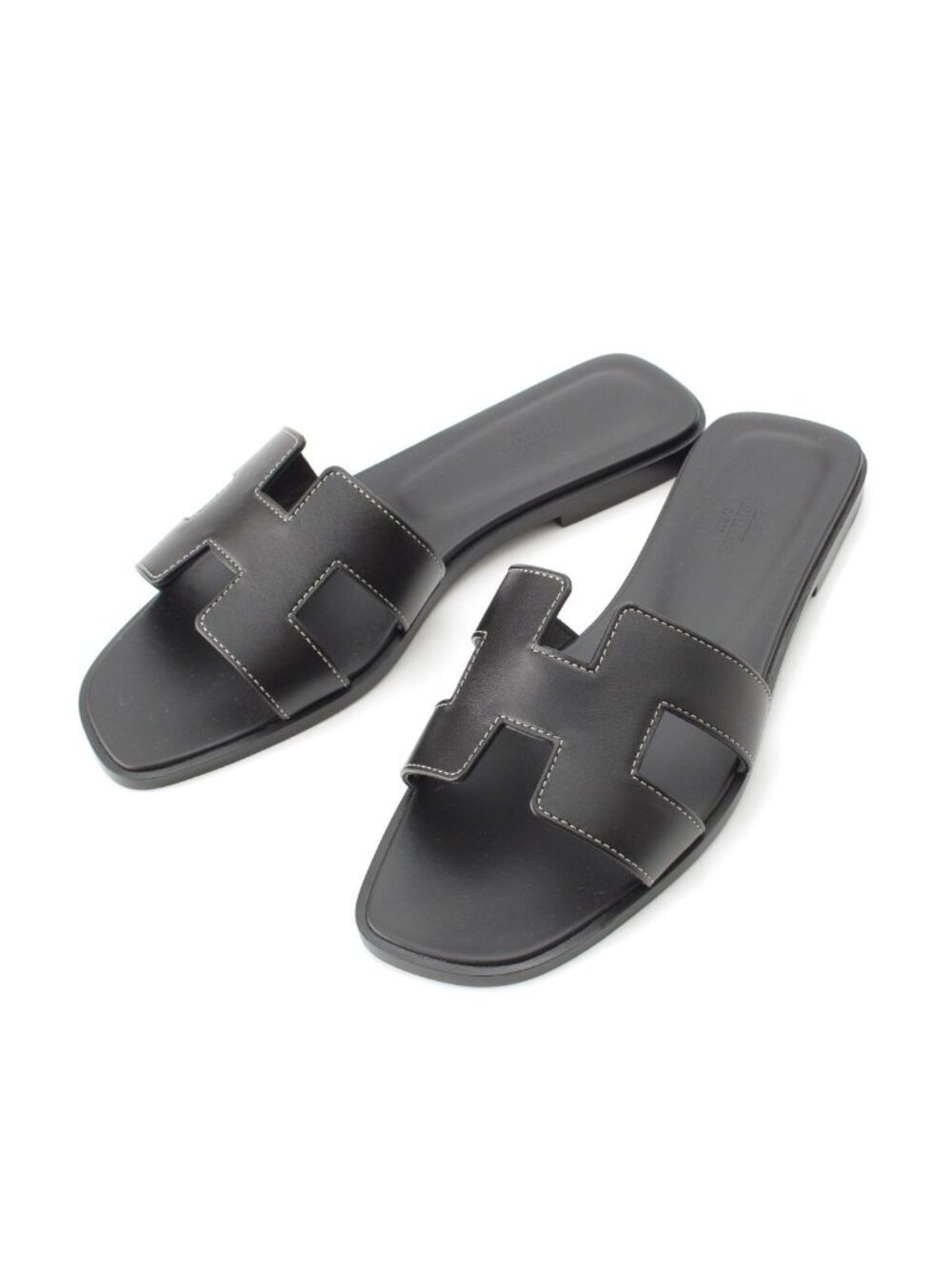 Hermes Oran Leather Sandals Noir